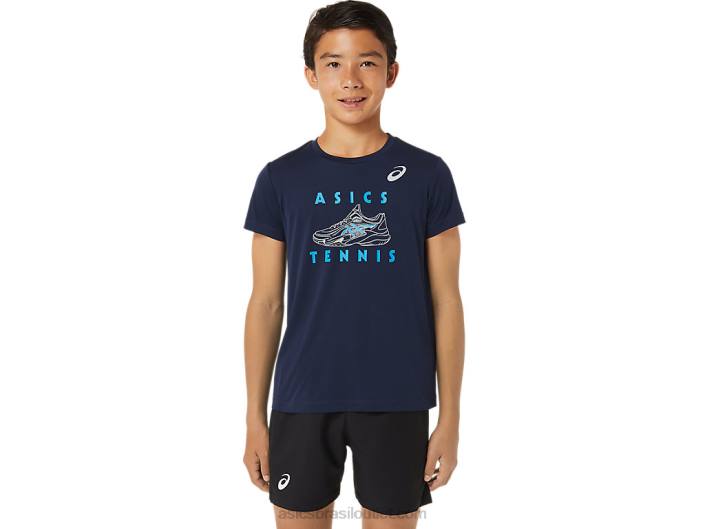top de manga curta estampado de tênis infantil 462T4231 meia-noite Asics