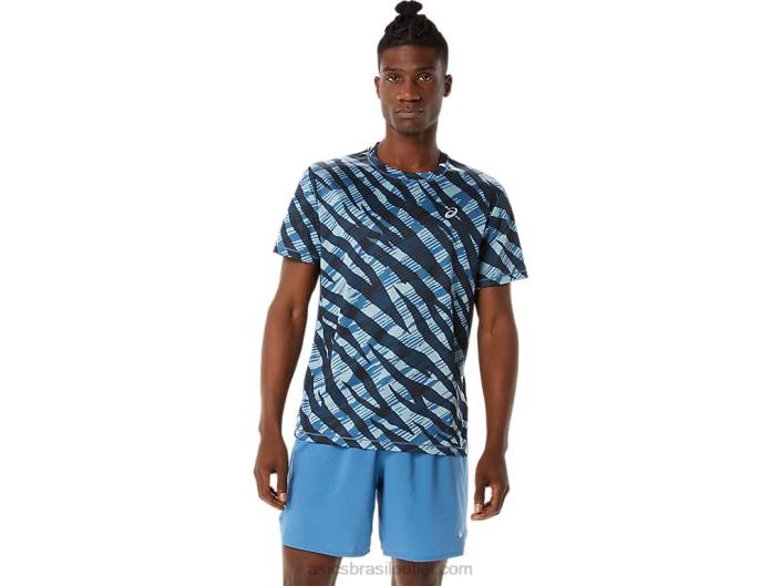 blusa camuflada selvagem masculina de manga curta 462T1058 azul/preto desempenho Asics