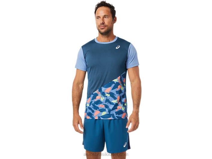 blusa de manga curta estampada em corte masculina 462T1508 índigo claro Asics