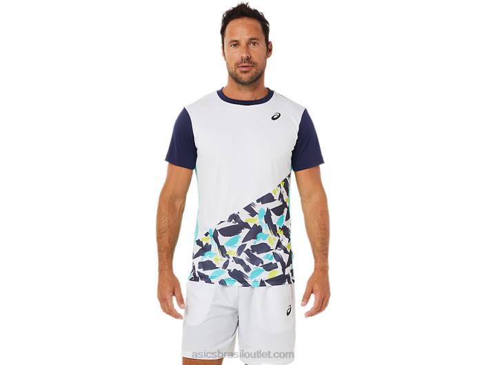 blusa de manga curta estampada em corte masculina 462T1531 branco brilhante Asics