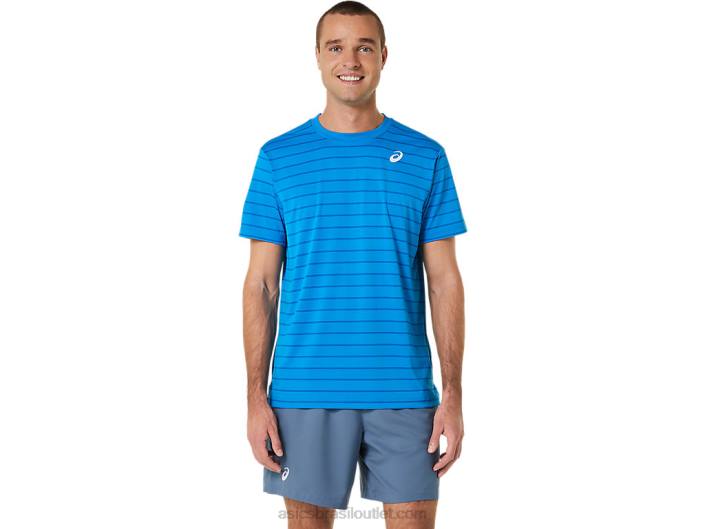 blusa de manga curta listrada masculina 462T411 diretório azul Asics