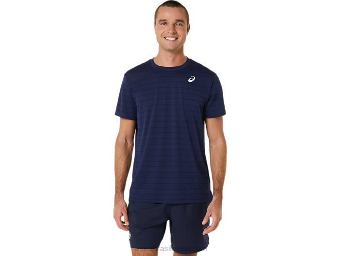 blusa de manga curta listrada masculina 462T443 meia-noite Asics