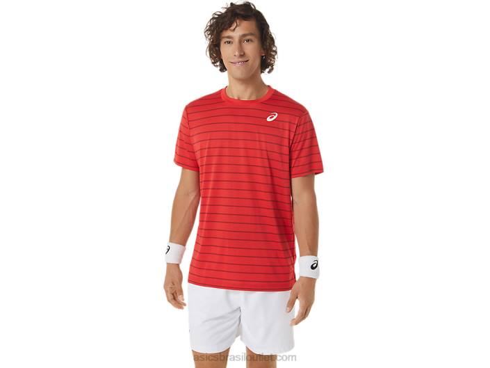 blusa de manga curta listrada masculina 462T493 vermelho clássico Asics
