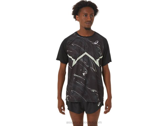 blusa masculina de manga curta cj-line light 462T255 desempenho preto/verde sussurrante Asics