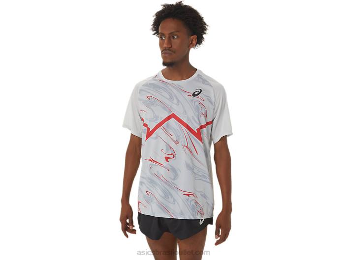 blusa masculina de manga curta cj-line light 462T258 cinza glaciar/vermelho elétrico Asics