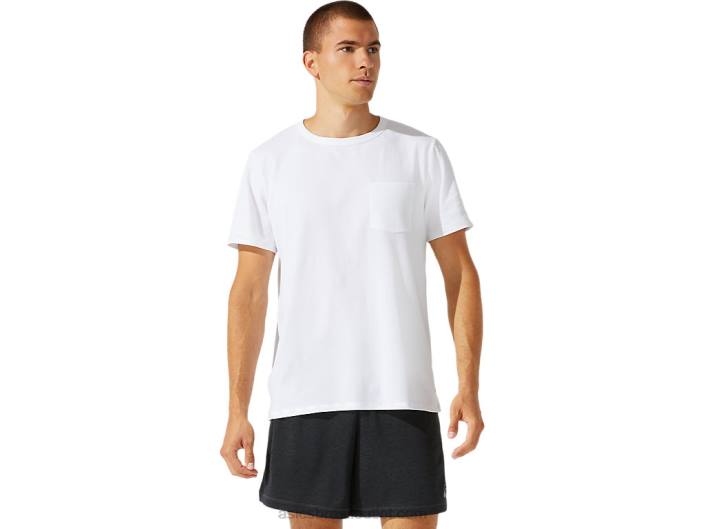 blusa masculina de manga curta com bolso remendado 462T1954 branco brilhante Asics