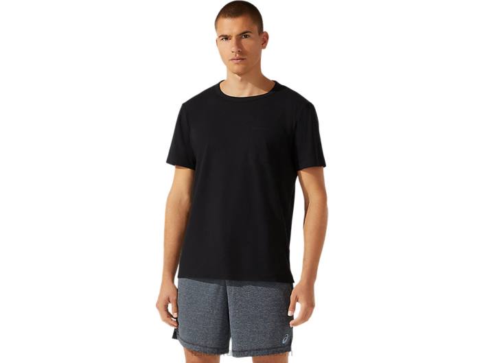 blusa masculina de manga curta com bolso remendado 462T1964 desempenho preto Asics