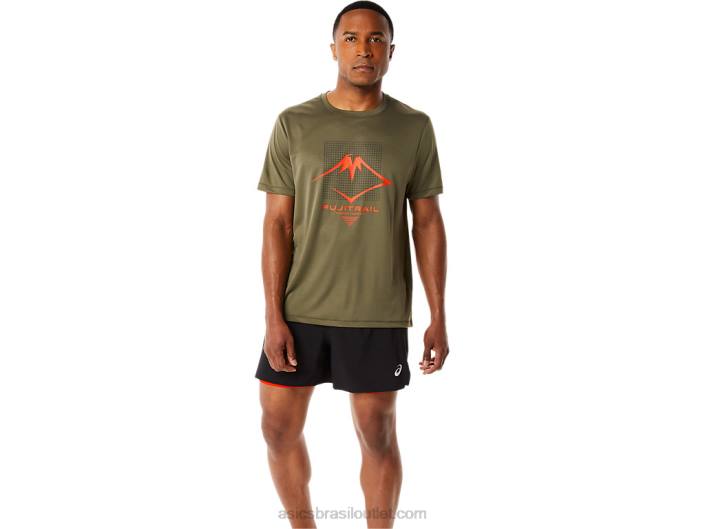 blusa masculina de manga curta com logo fujitrail 462T1091 manto verde Asics