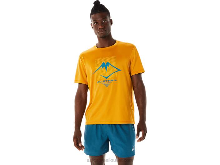 blusa masculina de manga curta com logo fujitrail 462T420 tempestade de areia Asics