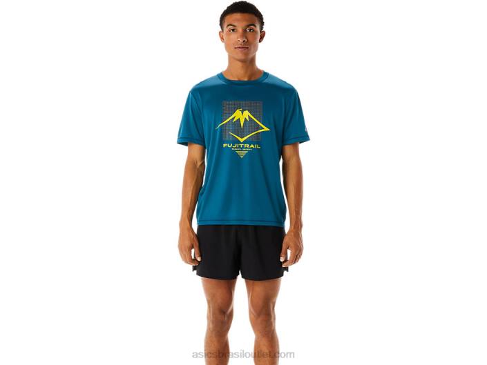 blusa masculina de manga curta com logo fujitrail 462T436 tinta azul-petróleo Asics