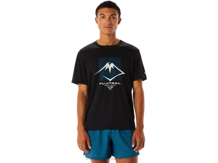 blusa masculina de manga curta com logo fujitrail 462T526 desempenho preto Asics