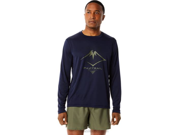 blusa masculina de manga longa com logo fujitrail 462T1067 meia-noite Asics