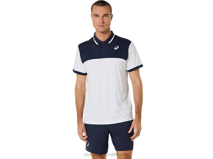 camisa polo de corte masculina 462T548 branco brilhante/meia-noite Asics