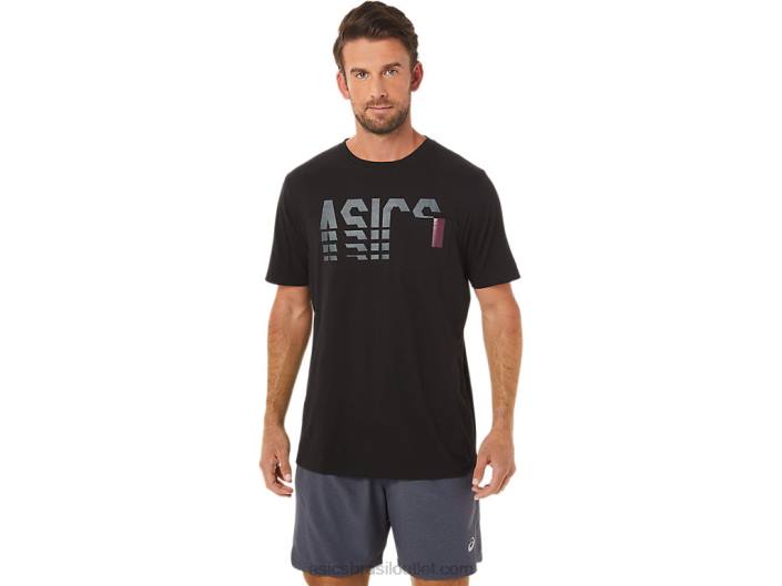 camiseta de bolso listrada manga curta 462T1650 desempenho preto Asics