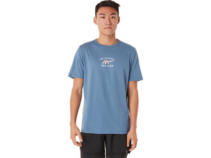camiseta de clube de corrida de manga curta 462T1700 tempestade azul Asics