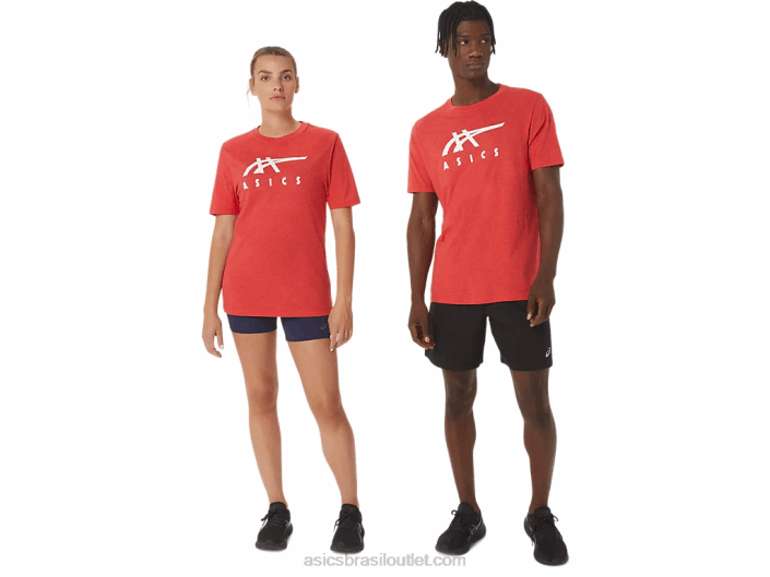 camiseta de manga curta listrada 462T1255 urze vermelha clássica Asics