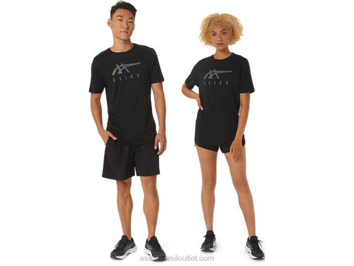 camiseta de manga curta listrada 462T1716 desempenho preto Asics