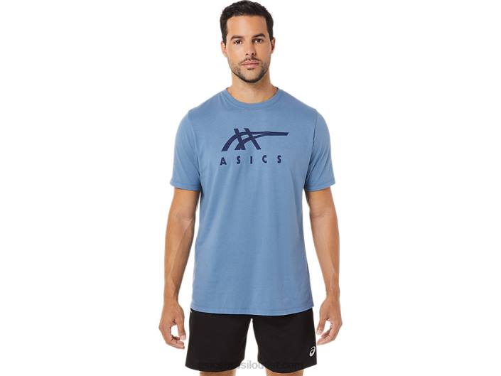 camiseta de manga curta listrada 462T1743 tempestade azul Asics