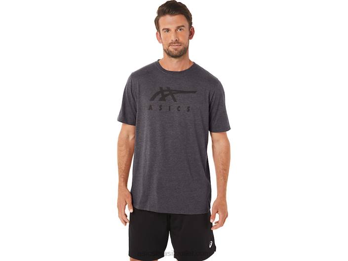 camiseta de manga curta listrada 462T19 urze cinza escuro Asics