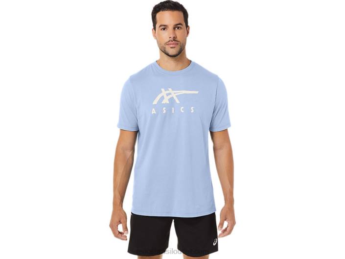 camiseta de manga curta listrada 462T28 céu macio Asics