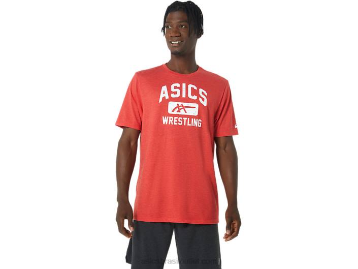 camiseta gráfica de luta livre unissex 462T848 urze vermelha clássica Asics