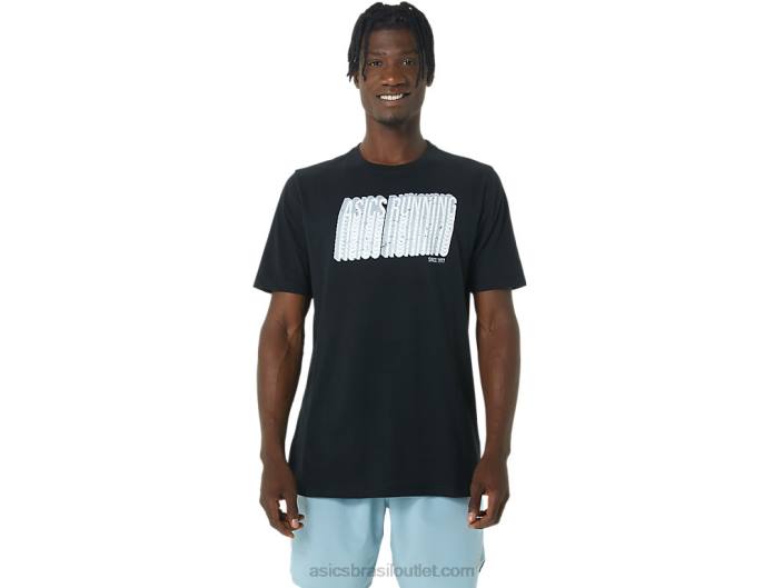 camiseta longa com logotipo abstrato 462T795 desempenho preto Asics