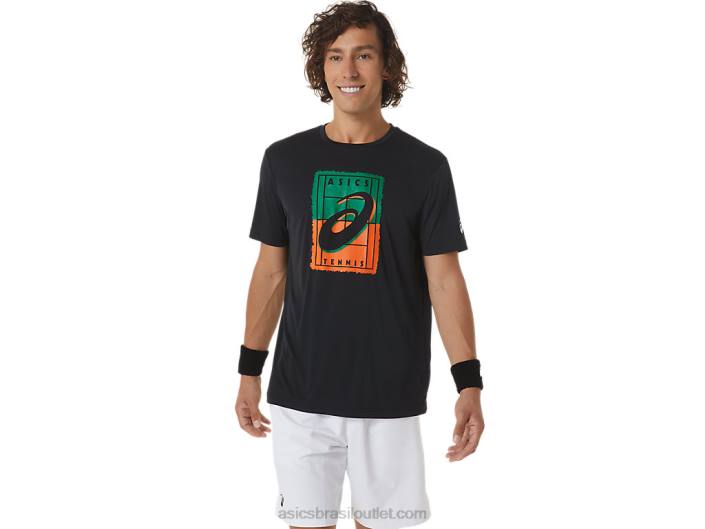 camiseta masculina com estampa gs para corte 462T450 desempenho preto Asics