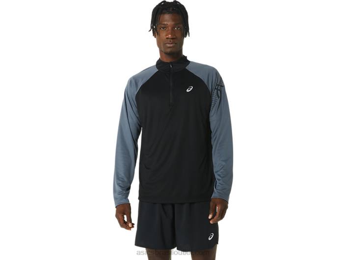 ícone masculino manga longa 1/2 zíper 462T463 desempenho preto/cinza transportador Asics