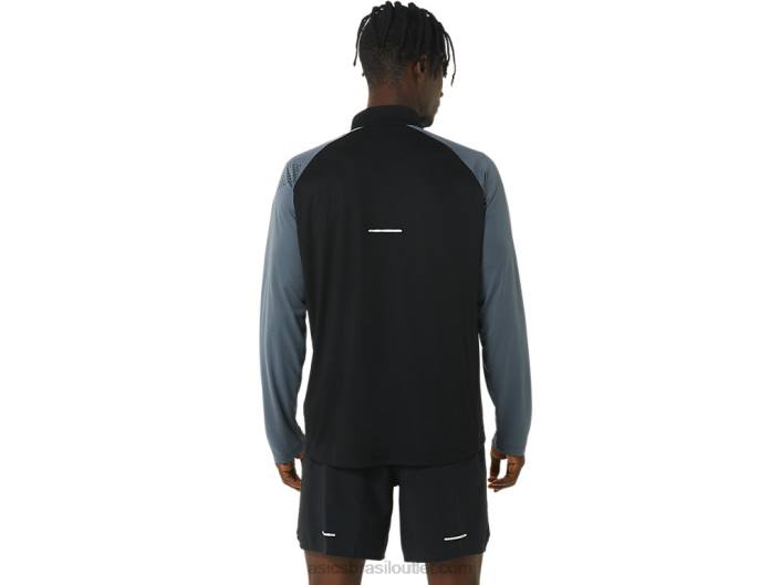 ícone masculino manga longa 1/2 zíper 462T463 desempenho preto/cinza transportador Asics