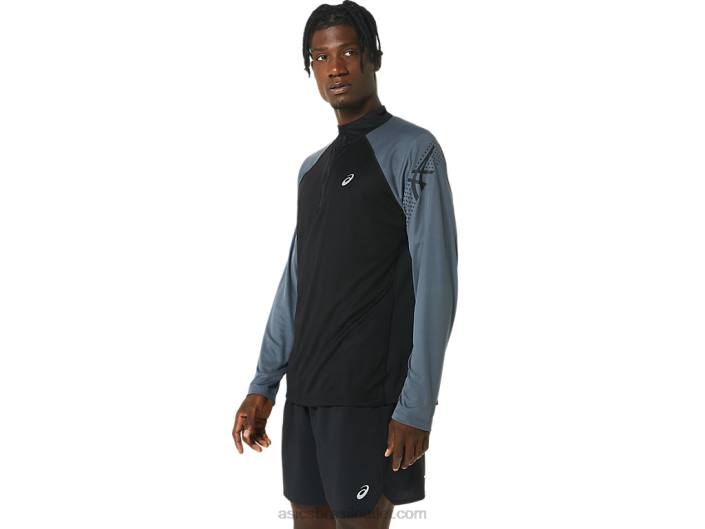 ícone masculino manga longa 1/2 zíper 462T463 desempenho preto/cinza transportador Asics