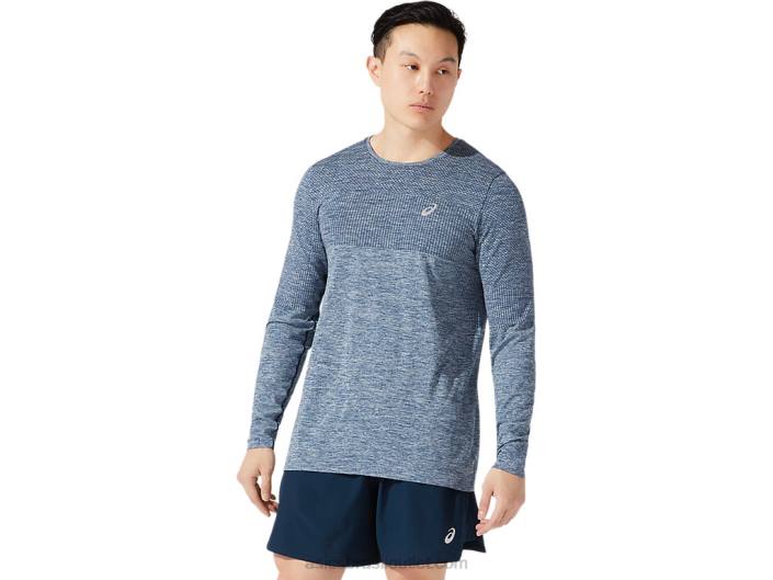 corrida masculina manga longa sem costura 462T1976 azul francês Asics