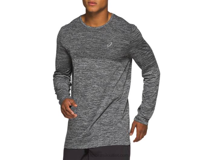 corrida masculina manga longa sem costura 462T2048 desempenho preto Asics