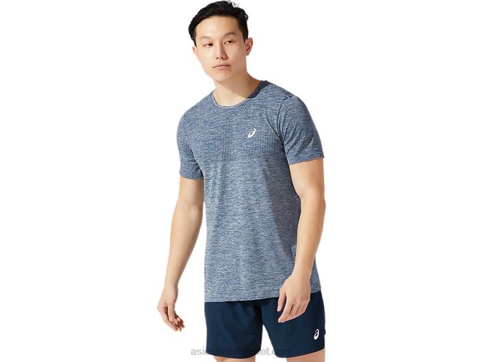 manga curta corrida sem costura masculina 462T1980 azul francês Asics