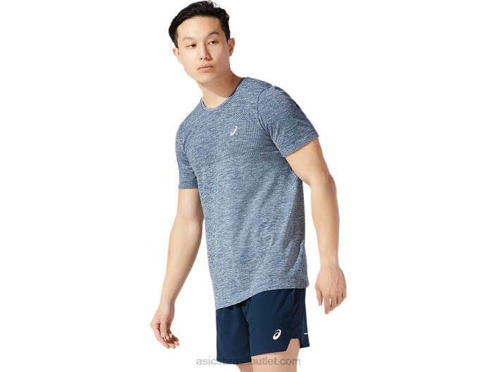 manga curta corrida sem costura masculina 462T1980 azul francês Asics