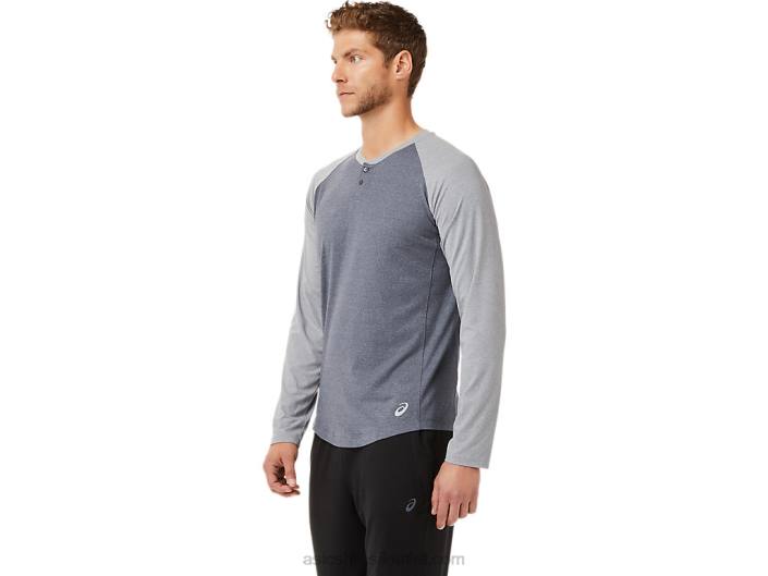 perf masculino manga longa henley 462T2025 transportador cinza/chapa urze Asics