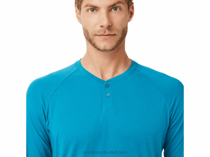 perf masculino manga longa henley 462T2026 urze azul-petróleo Asics