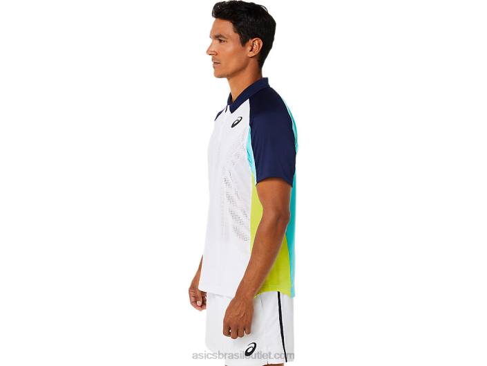 polo de jogo masculino 462T1504 branco brilhante/menta gelo Asics