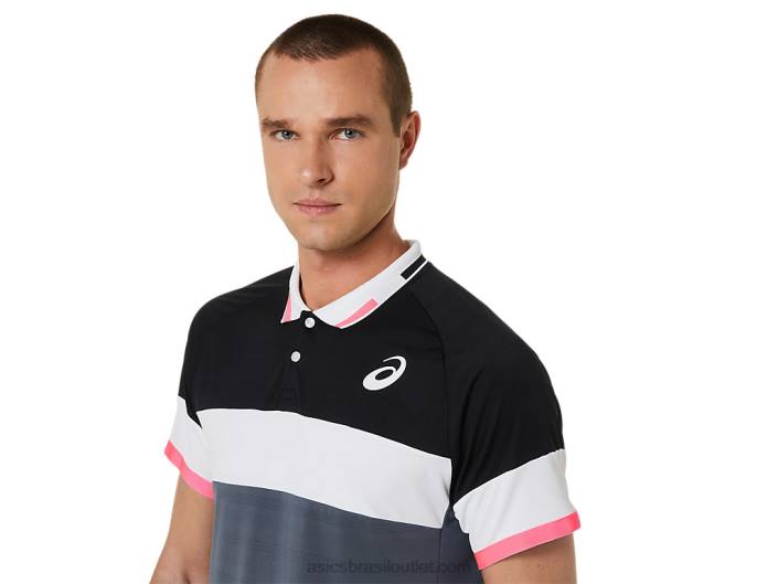 polo de jogo masculino 462T564 desempenho preto/cinza transportador Asics