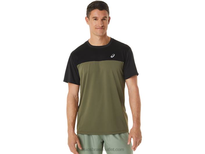 top de corrida masculino de manga curta 462T1116 desempenho preto/manto verde Asics