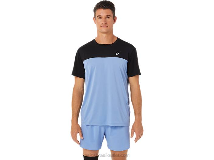 top de corrida masculino de manga curta 462T1320 desempenho harmonia preto/azul Asics