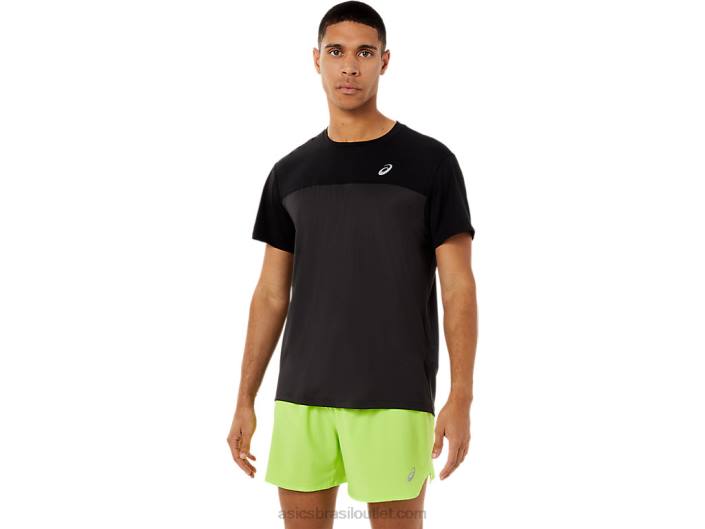 top de corrida masculino de manga curta 462T1396 desempenho preto/cinza grafite Asics
