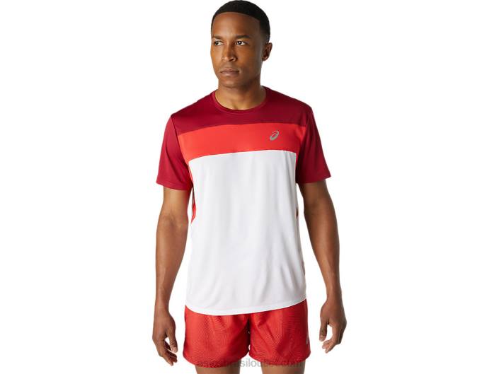 top de corrida masculino de manga curta 462T1728 branco brilhante/bordô Asics