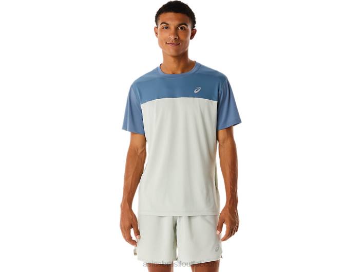 top de corrida masculino de manga curta 462T22 azul aço/sálvia clara Asics