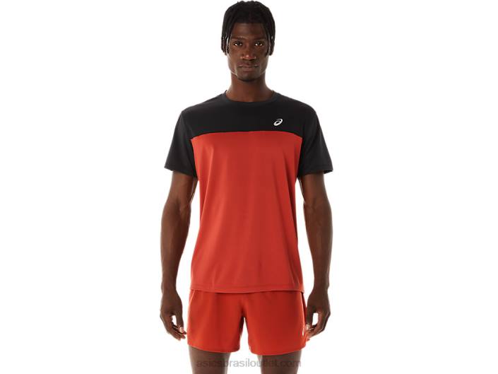 top de corrida masculino de manga curta 462T272 performance black/spice latte Asics