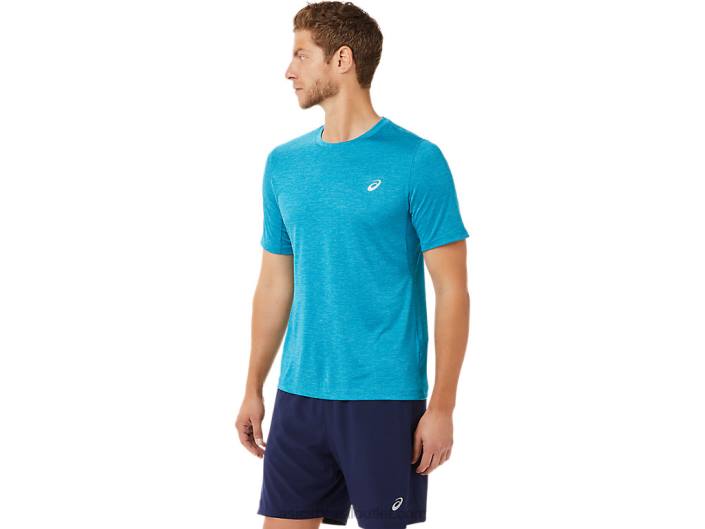 top de desempenho de manga curta masculino 462T2037 verde-azulado Asics