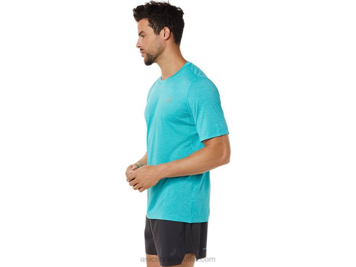 top de desempenho de manga curta masculino 462T892 techno ciano Asics