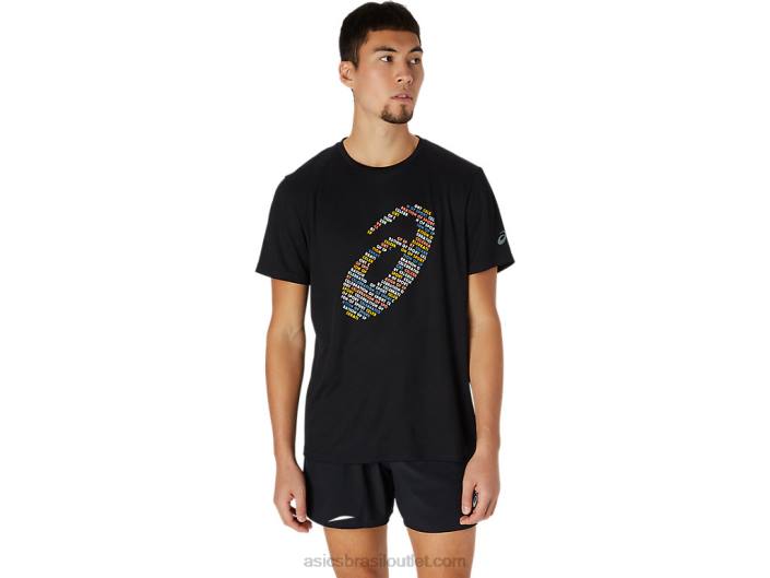 top de manga curta com estampa de logo 462T1761 desempenho preto Asics
