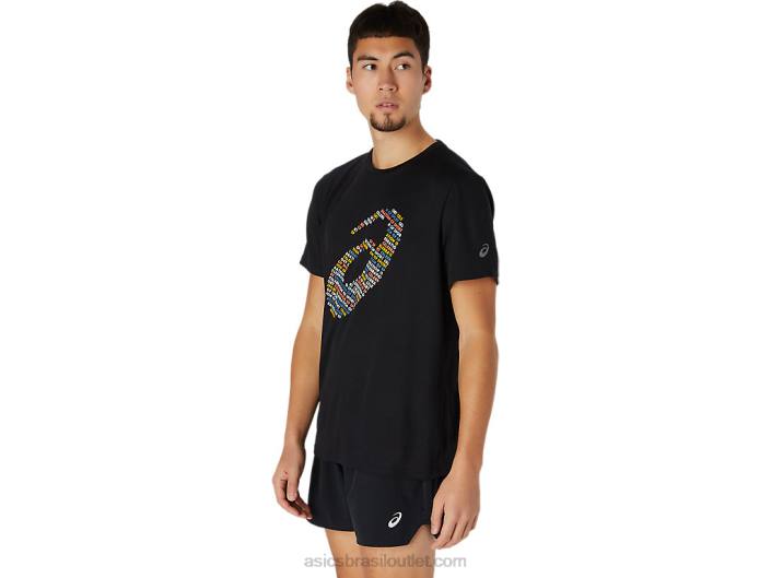 top de manga curta com estampa de logo 462T1761 desempenho preto Asics