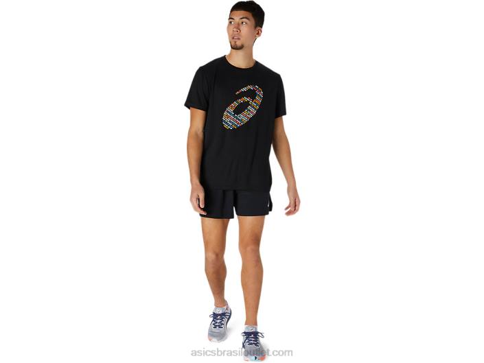 top de manga curta com estampa de logo 462T1761 desempenho preto Asics