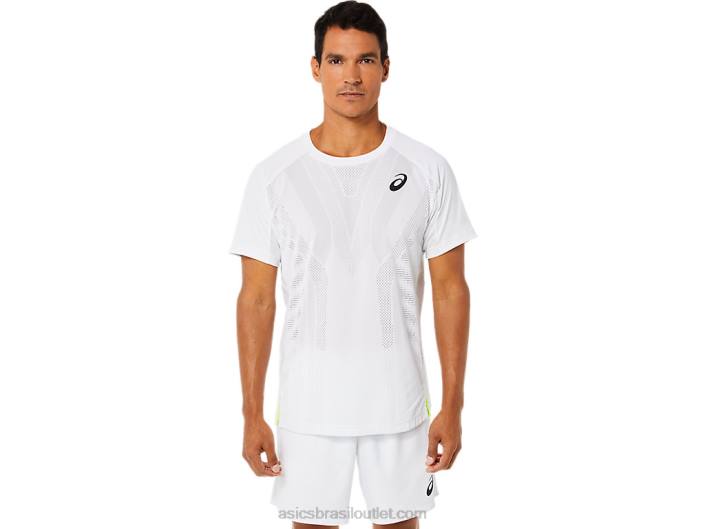 top de manga curta de jogo masculino 462T1522 branco brilhante Asics